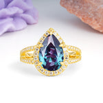 Classic Double-Row Diamond, Luxurious 5-Prong Pear Cut Alexandrite Engagement Ring - Additional view