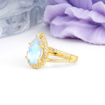 Classic Double-Row Diamond, Luxurious 5-Prong Pear Cut Moonstone Engagement Ring - Additional view