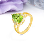 Classic Double-Row Diamond, Luxurious 5-Prong Pear Cut Peridot Engagement Ring - Additional view