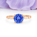 Classic Retro Luxury 4-Prong Round Cut Sapphire Engagement Ring - Additional view