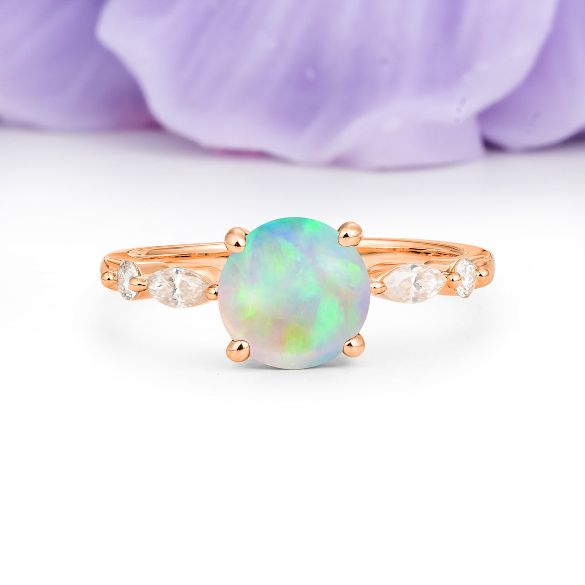 Classic Retro Luxury 4-Prong Round Cut Fire Opal Engagement Ring - Additional view