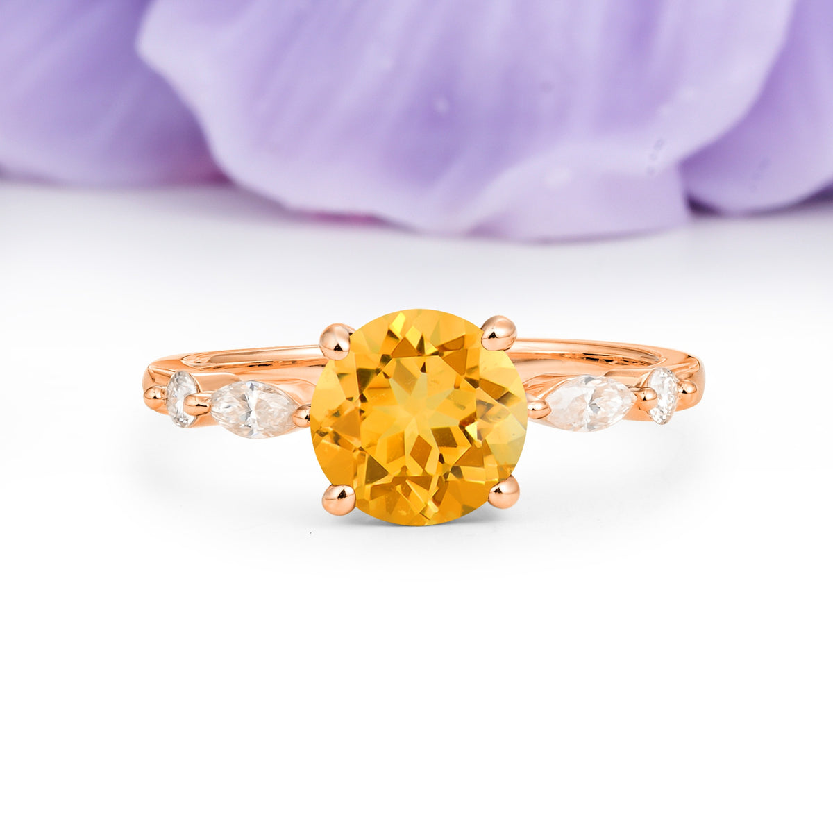 Classic Retro Luxury 4-Prong Round Cut Citrine Engagement Ring - Additional view