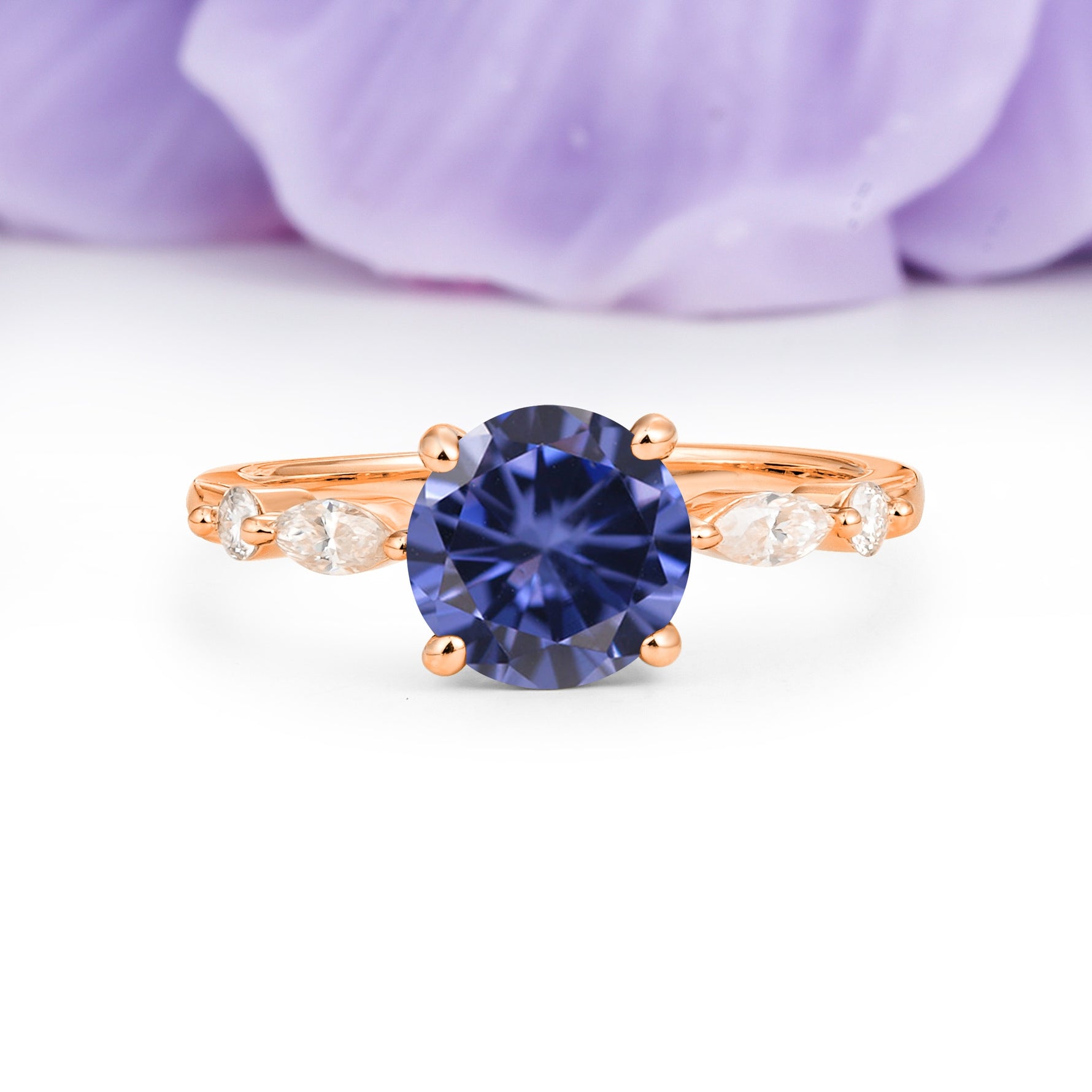 Classic Retro Luxury 4-Prong Round Cut Tanzanite Engagement Ring - Additional view
