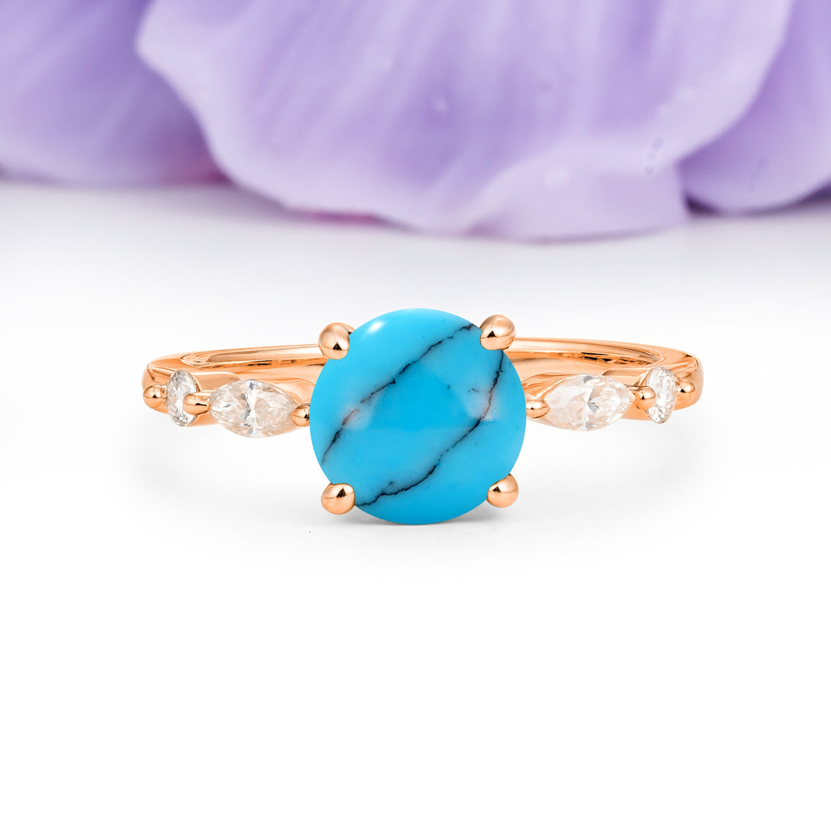 Classic Retro Luxury 4-Prong Round Cut Turquoise Engagement Ring - Additional view
