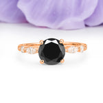 Classic Retro Luxury 4-Prong Round Cut Black Onyx Engagement Ring - Additional view