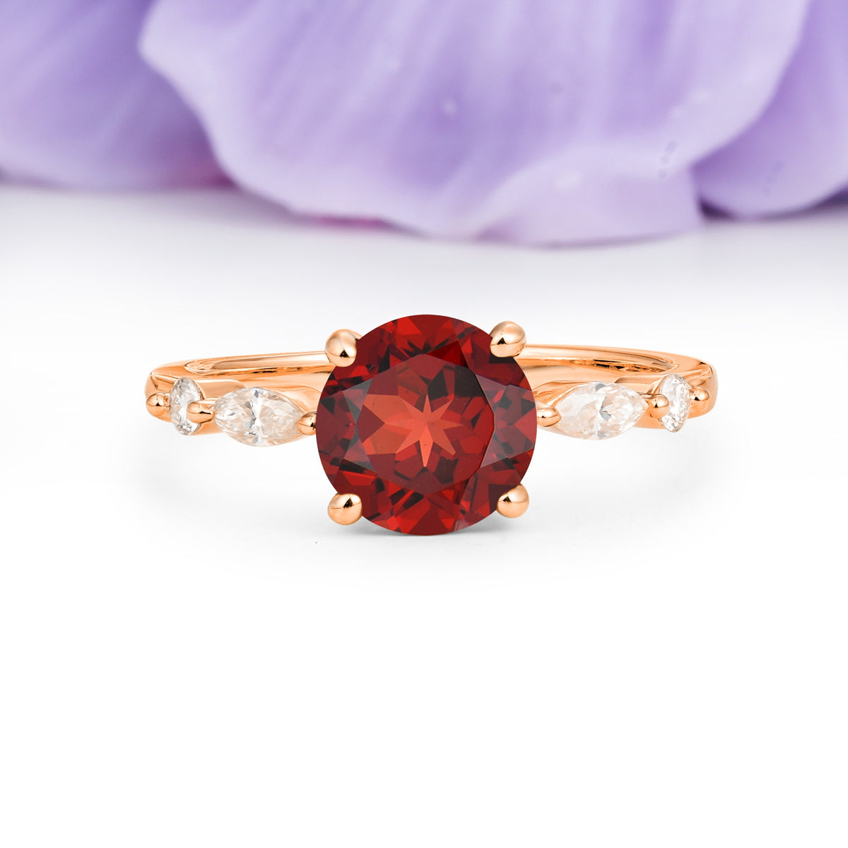 Classic Retro Luxury 4-Prong Round Cut Garnet Engagement Ring - Additional view