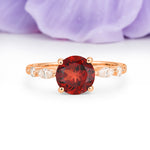 Classic Retro Luxury 4-Prong Round Cut Garnet Engagement Ring - Additional view