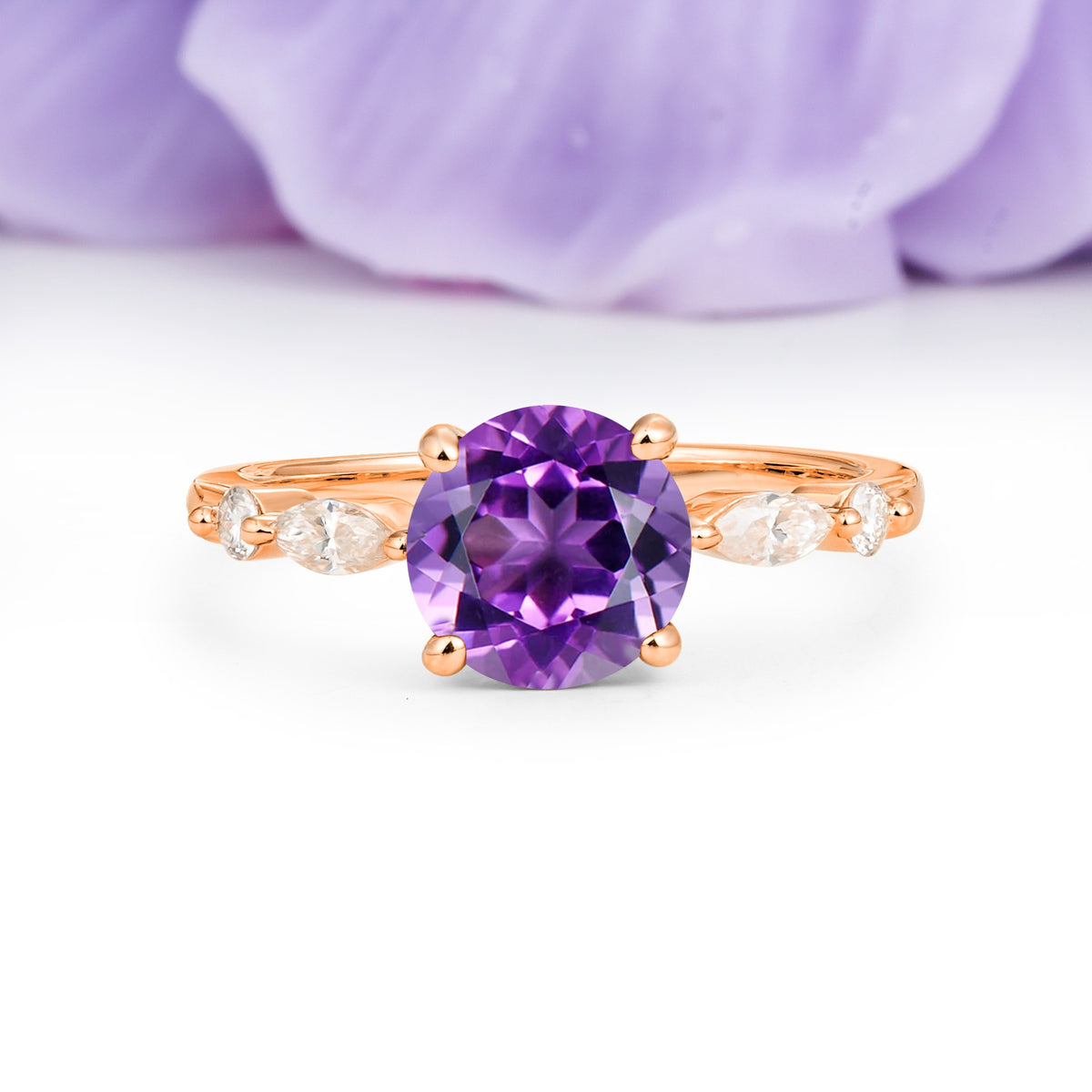 Classic Retro Luxury 4-Prong Round Cut Amethyst Engagement Ring - Additional view