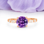 Classic Retro Luxury 4-Prong Round Cut Amethyst Engagement Ring - Additional view