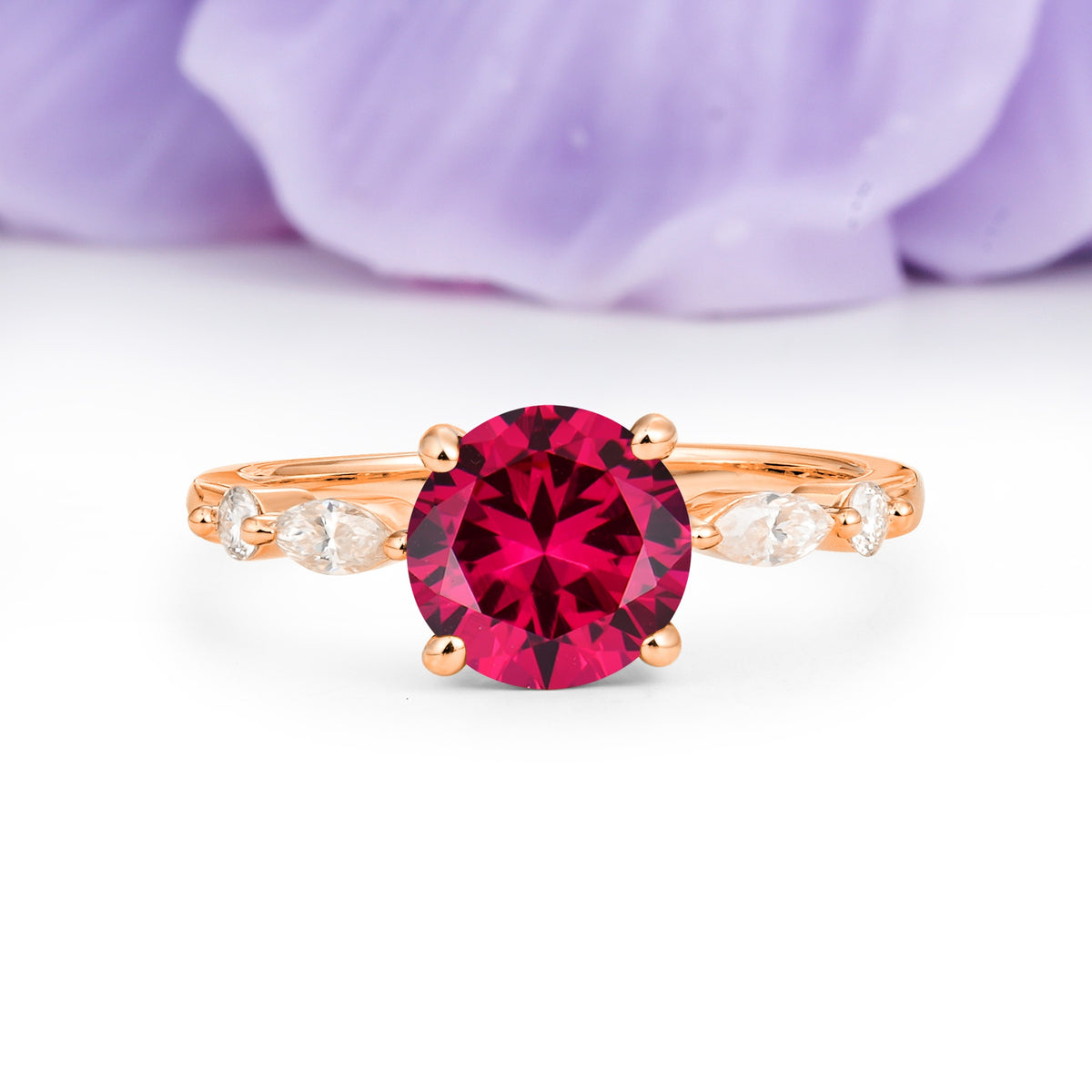 Classic Retro Luxury 4-Prong Round Cut Ruby Engagement Ring - Additional view