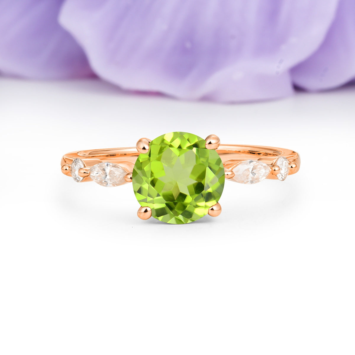 Classic Retro Luxury 4-Prong Round Cut Peridot Engagement Ring - Additional view