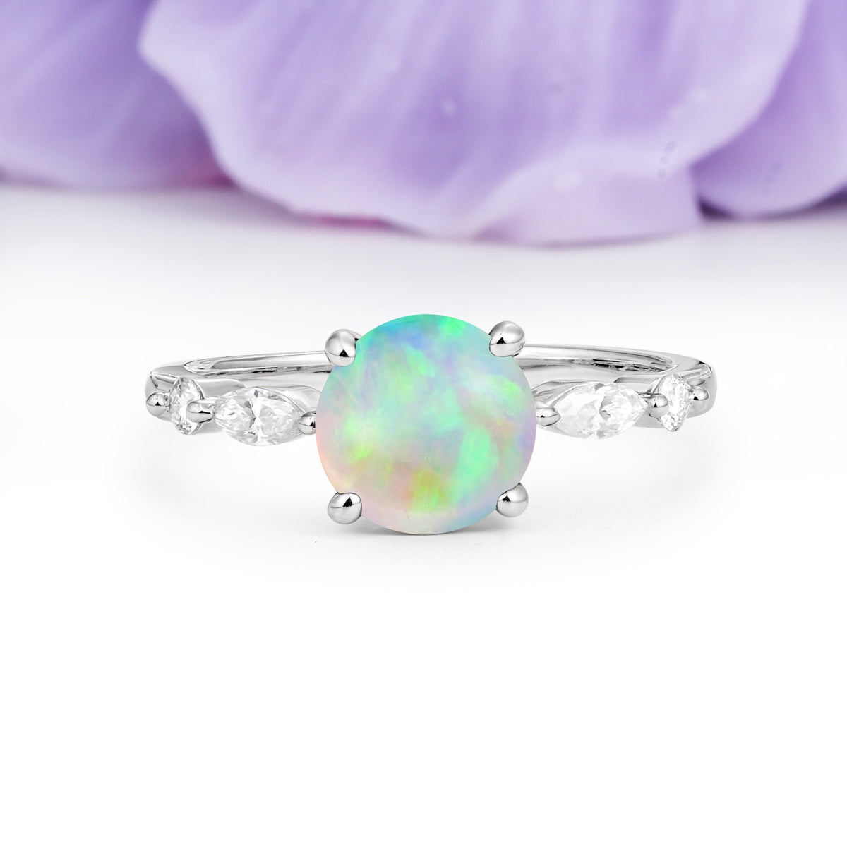 Classic Retro Luxury 4-Prong Round Cut Fire Opal Engagement Ring - Additional view