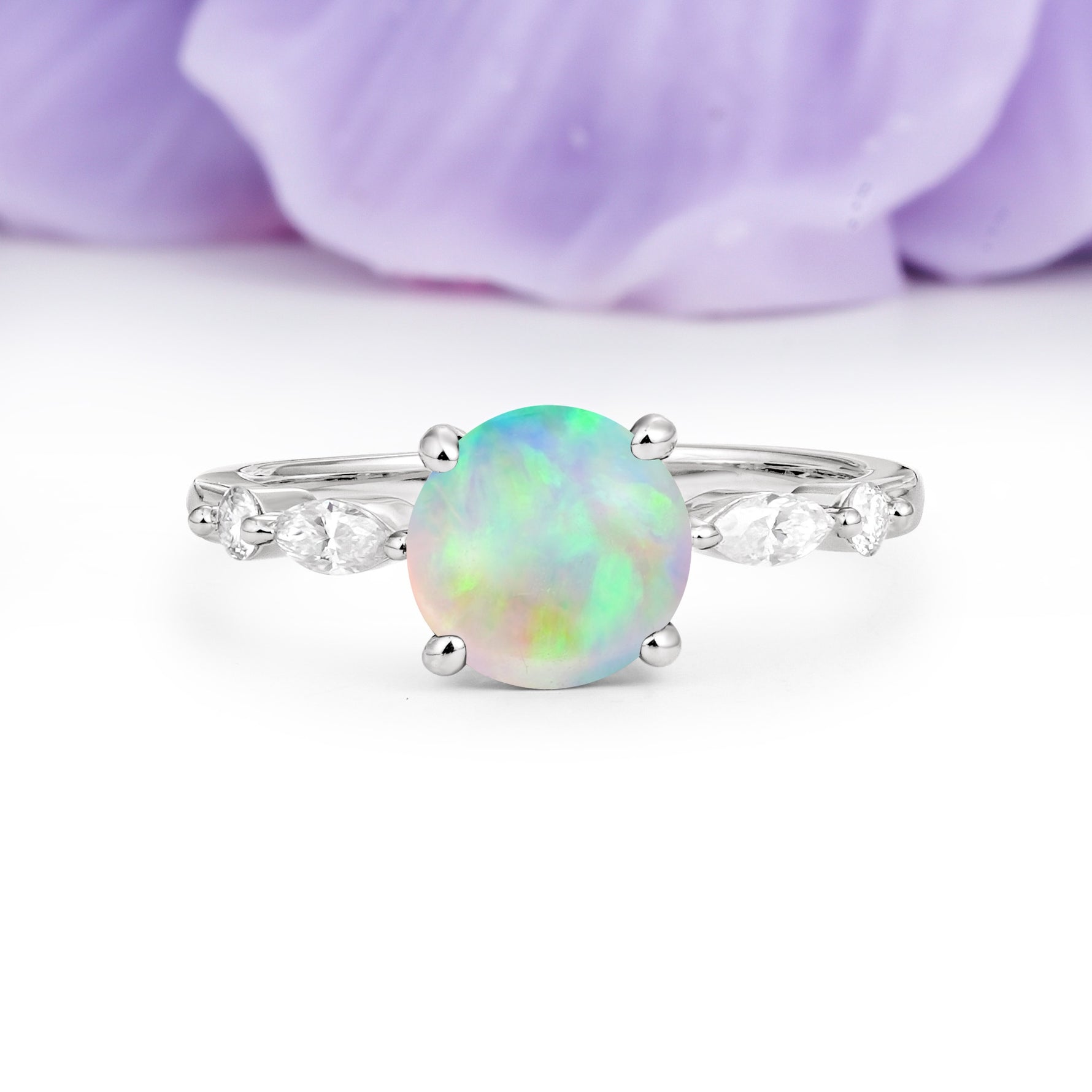 Classic Retro Luxury 4-Prong Round Cut Fire Opal Engagement Ring - Additional view