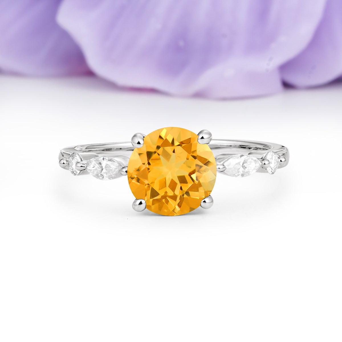 Classic Retro Luxury 4-Prong Round Cut Citrine Engagement Ring - Additional view