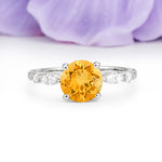 Classic Retro Luxury 4-Prong Round Cut Citrine Engagement Ring - Additional view