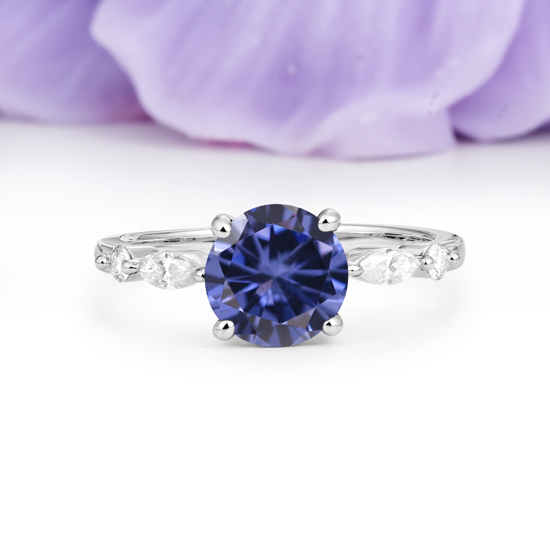 Classic Retro Luxury 4-Prong Round Cut Tanzanite Engagement Ring - Additional view