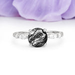 Classic Retro Luxury 4-Prong Round Cut Black Rutilated Quartz Engagement Ring - Additional view