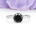 Classic Retro Luxury 4-Prong Round Cut Black Onyx Engagement Ring - Additional view