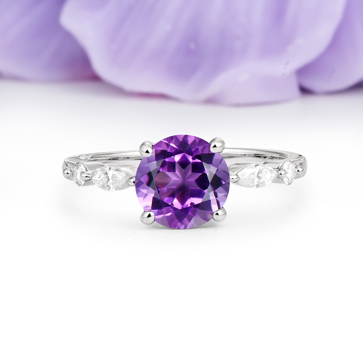 Classic Retro Luxury 4-Prong Round Cut Amethyst Engagement Ring - Additional view
