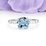 Classic Retro Luxury 4-Prong Round Cut Aquamarine Engagement Ring - Additional view