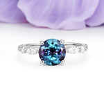 Classic Retro Luxury 4-Prong Round Cut Alexandrite Engagement Ring - Additional view