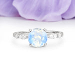 Classic Retro Luxury 4-Prong Round Cut Moonstone Engagement Ring - Additional view