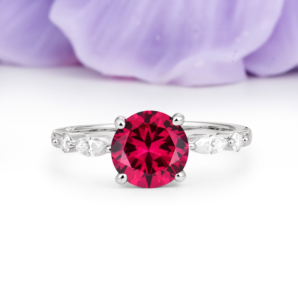 Classic Retro Luxury 4-Prong Round Cut Ruby Engagement Ring - Additional view