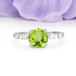 Classic Retro Luxury 4-Prong Round Cut Peridot Engagement Ring - Additional view