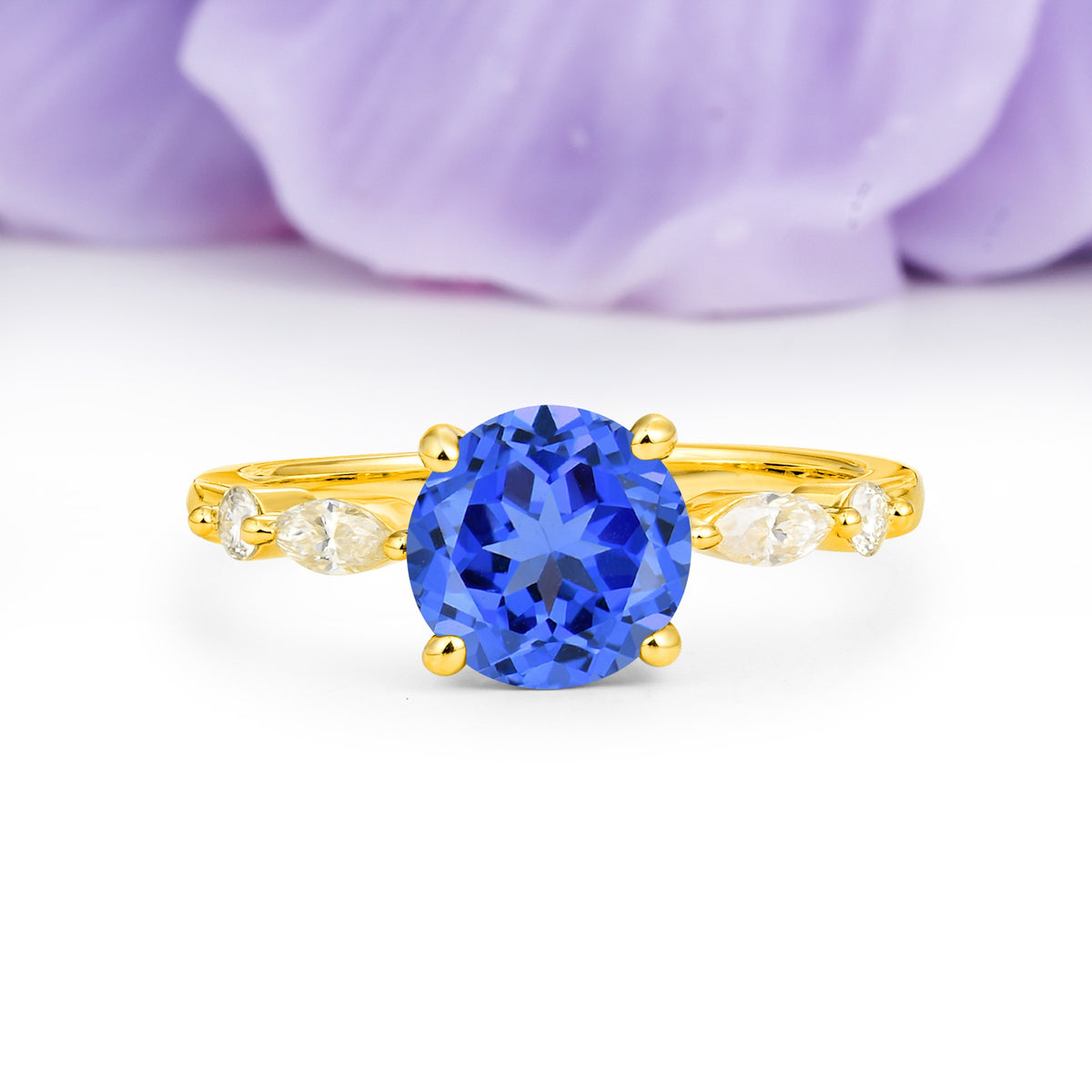 Classic Retro Luxury 4-Prong Round Cut Sapphire Engagement Ring - Additional view