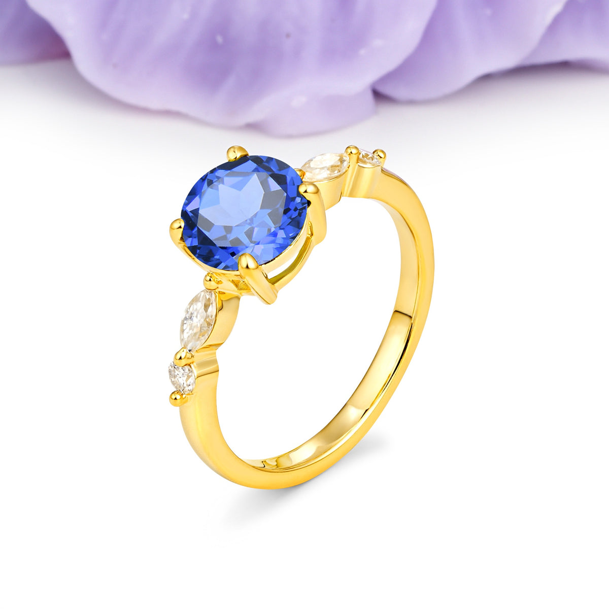 Classic Retro Luxury 4-Prong Round Cut Sapphire Engagement Ring - Additional view