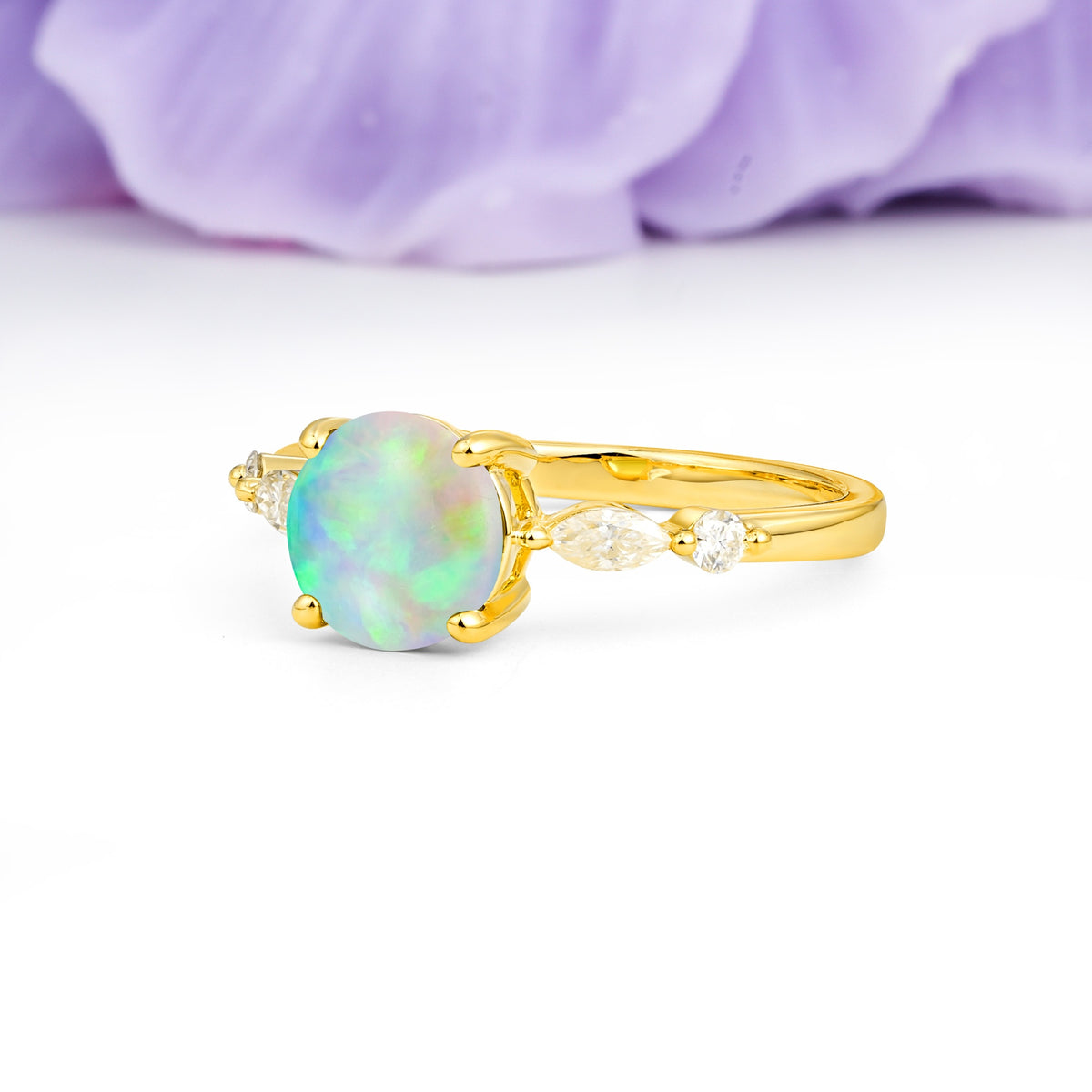 Classic Retro Luxury 4-Prong Round Cut Fire Opal Engagement Ring - Additional view