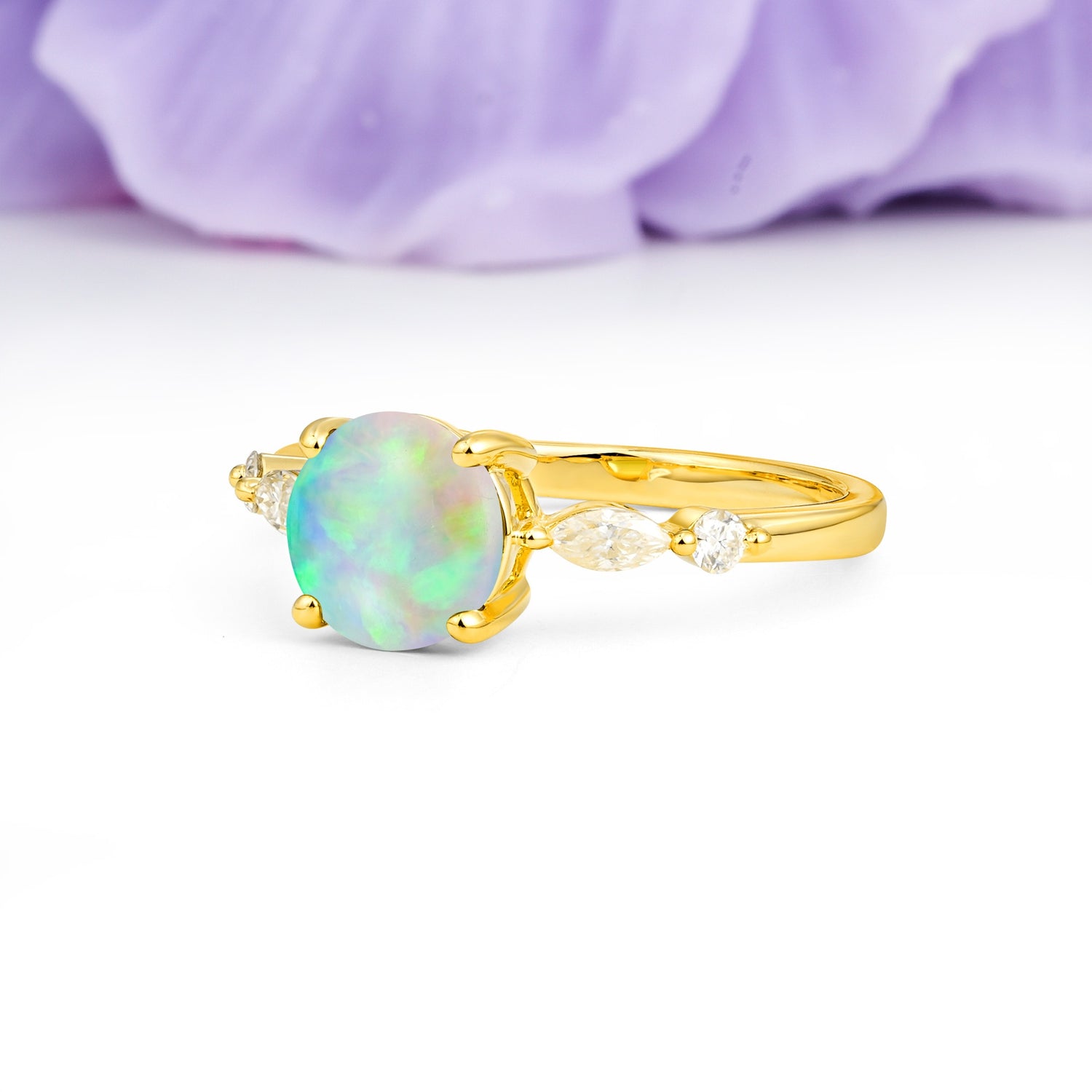 Classic Retro Luxury 4-Prong Round Cut Fire Opal Engagement Ring - Additional view