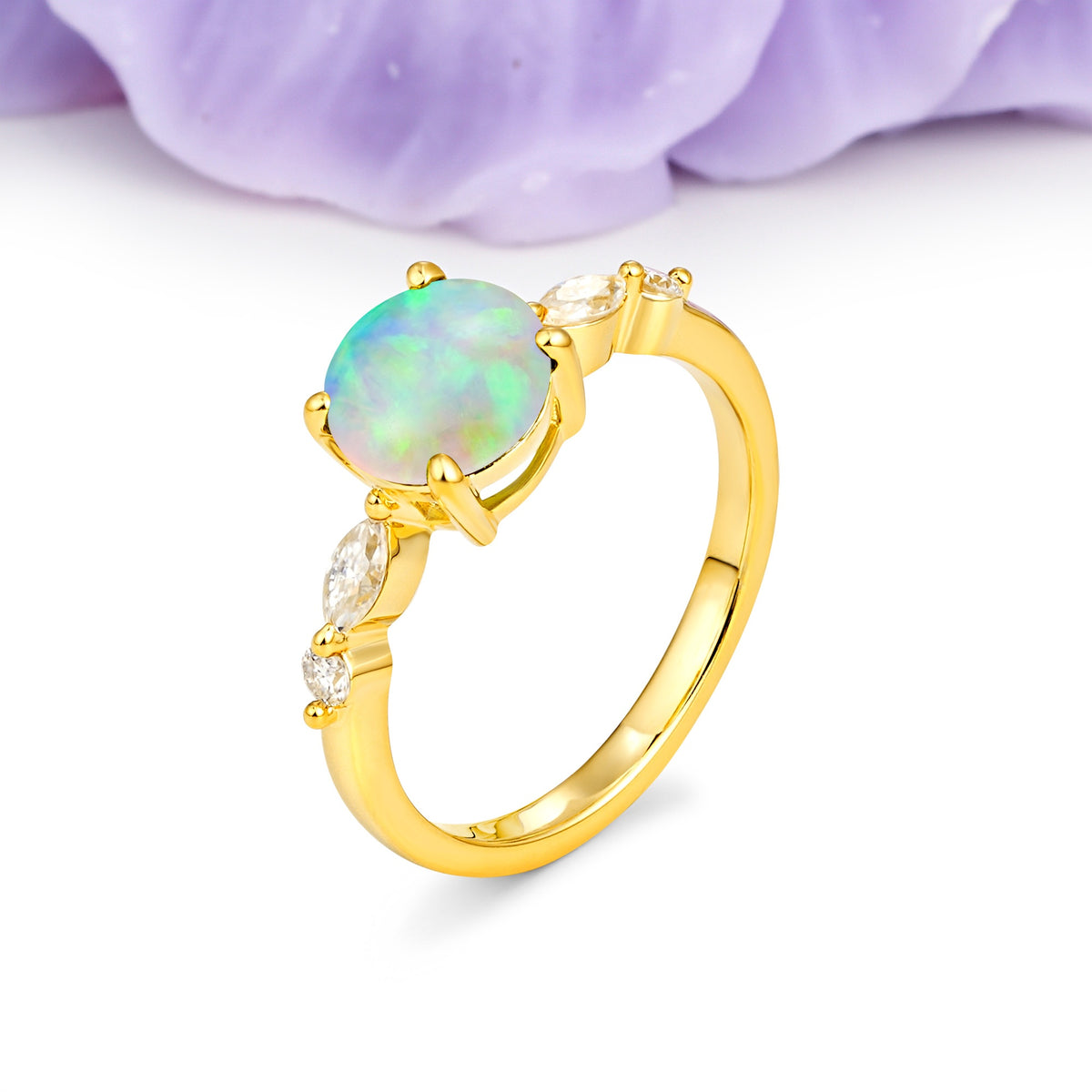 Classic Retro Luxury 4-Prong Round Cut Fire Opal Engagement Ring - Additional view