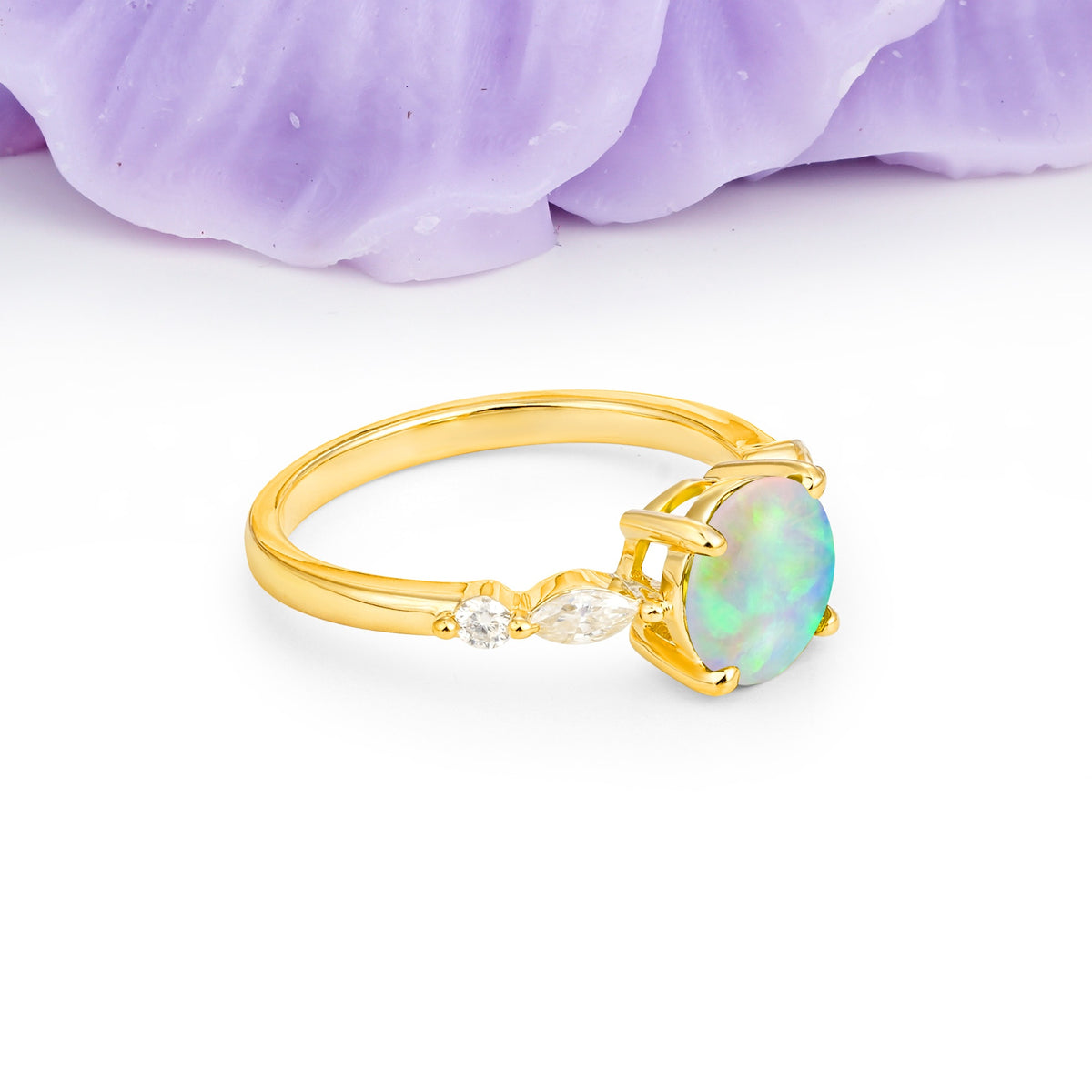 Classic Retro Luxury 4-Prong Round Cut Fire Opal Engagement Ring - Additional view