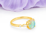 Classic Retro Luxury 4-Prong Round Cut Fire Opal Engagement Ring - Additional view