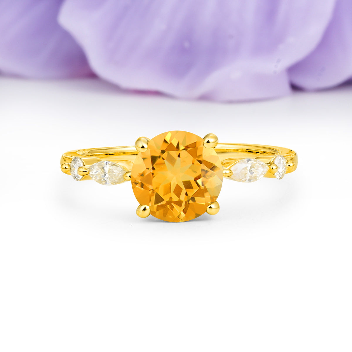 Classic Retro Luxury 4-Prong Round Cut Citrine Engagement Ring - Additional view