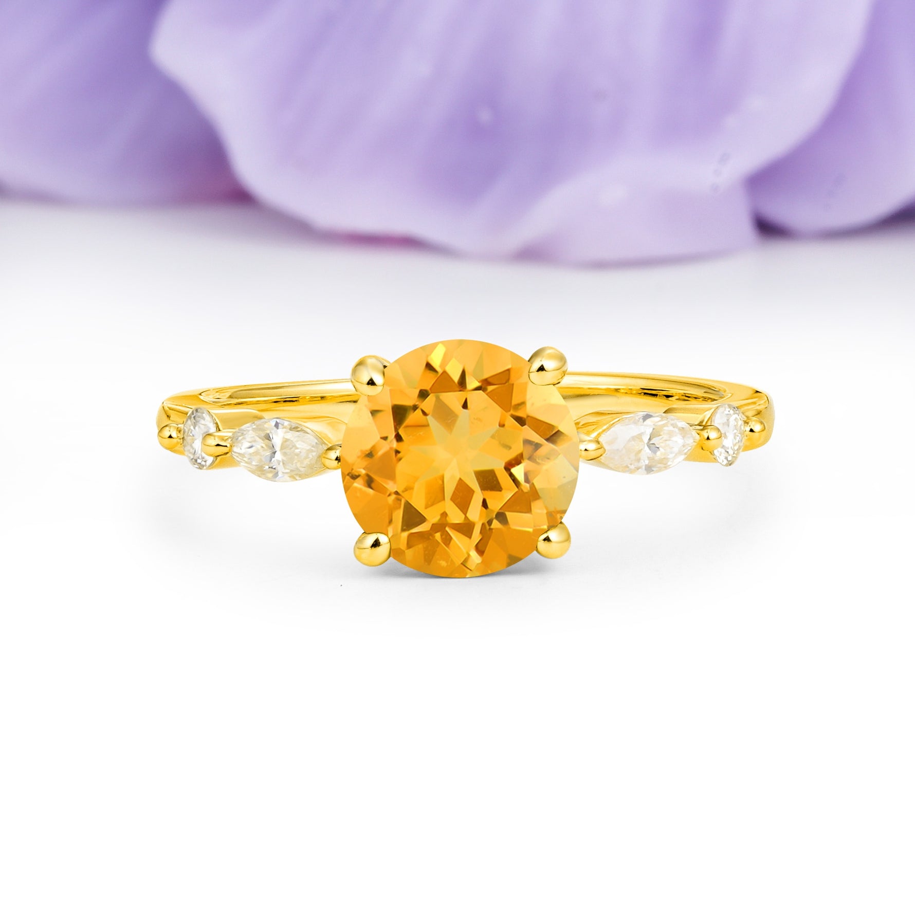 Classic Retro Luxury 4-Prong Round Cut Citrine Engagement Ring - Additional view
