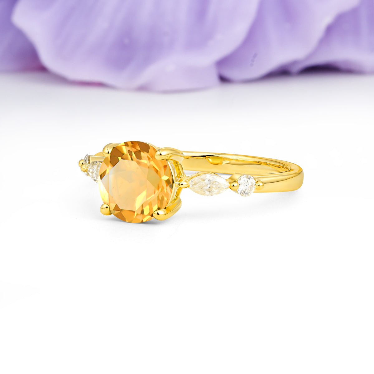 Classic Retro Luxury 4-Prong Round Cut Citrine Engagement Ring - Additional view