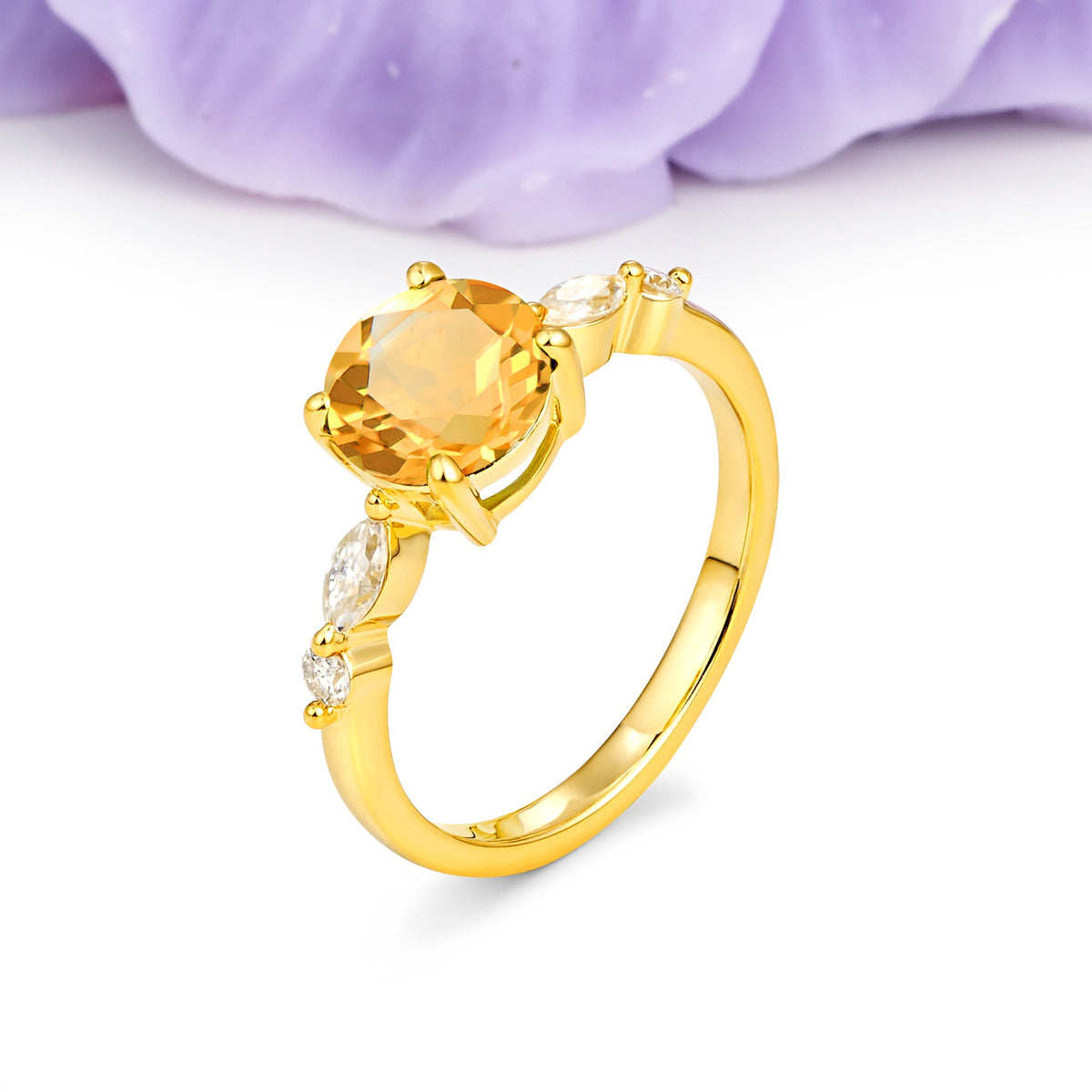 Classic Retro Luxury 4-Prong Round Cut Citrine Engagement Ring - Additional view