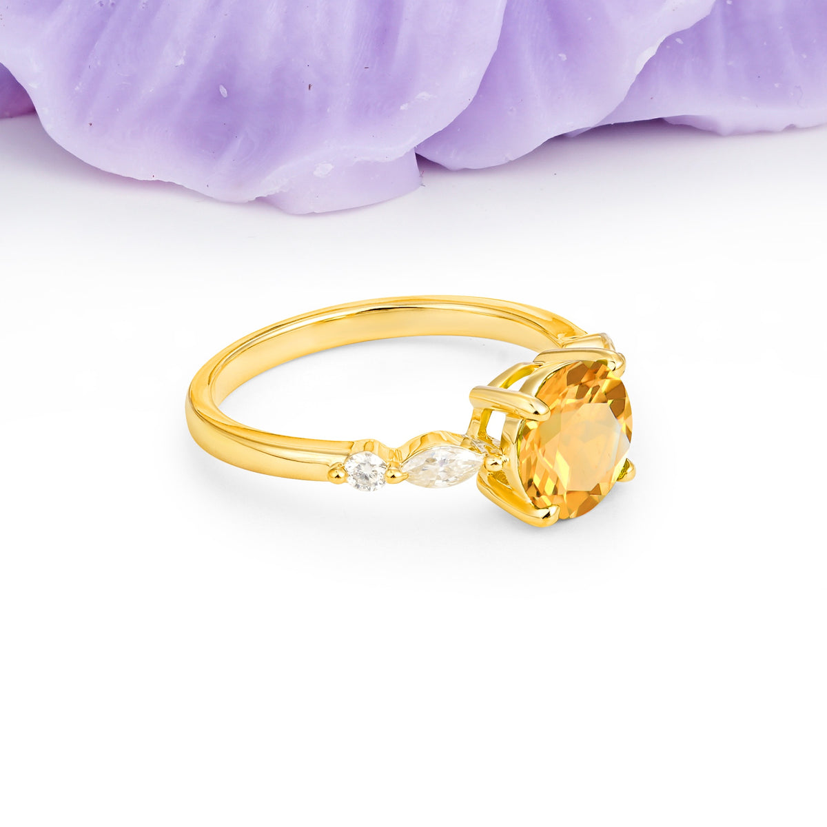 Classic Retro Luxury 4-Prong Round Cut Citrine Engagement Ring - Additional view