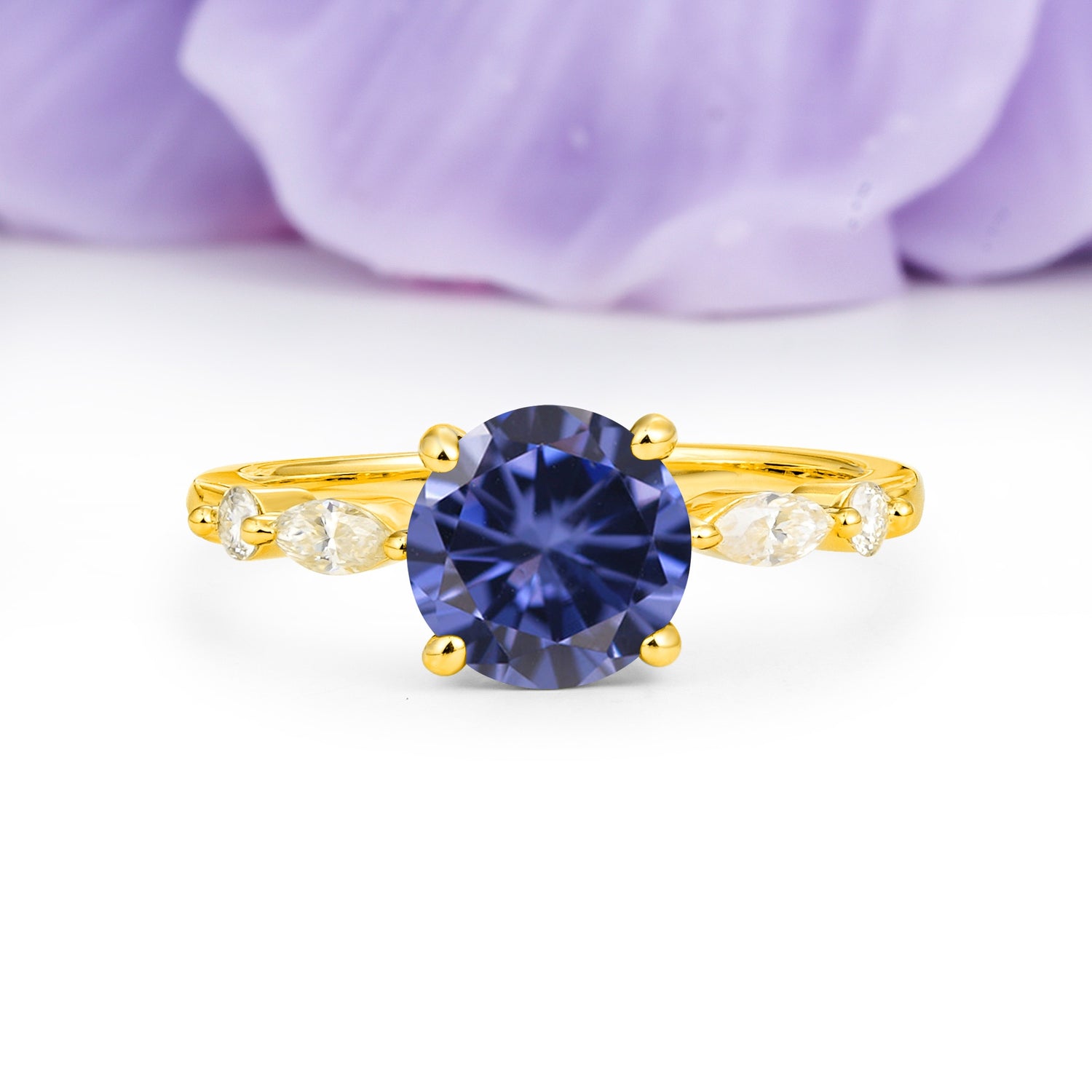 Classic Retro Luxury 4-Prong Round Cut Tanzanite Engagement Ring - Additional view