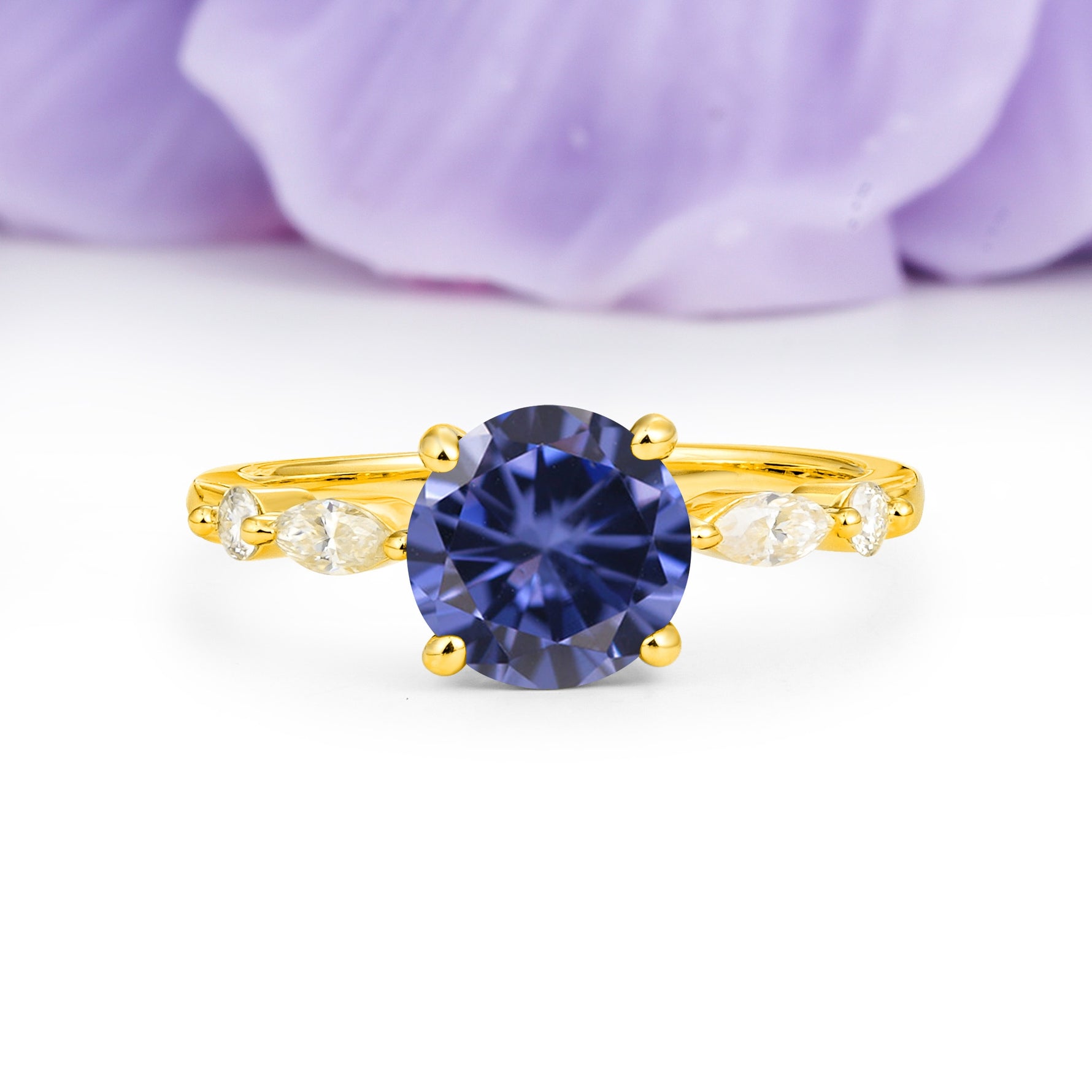 Classic Retro Luxury 4-Prong Round Cut Tanzanite Engagement Ring - Additional view