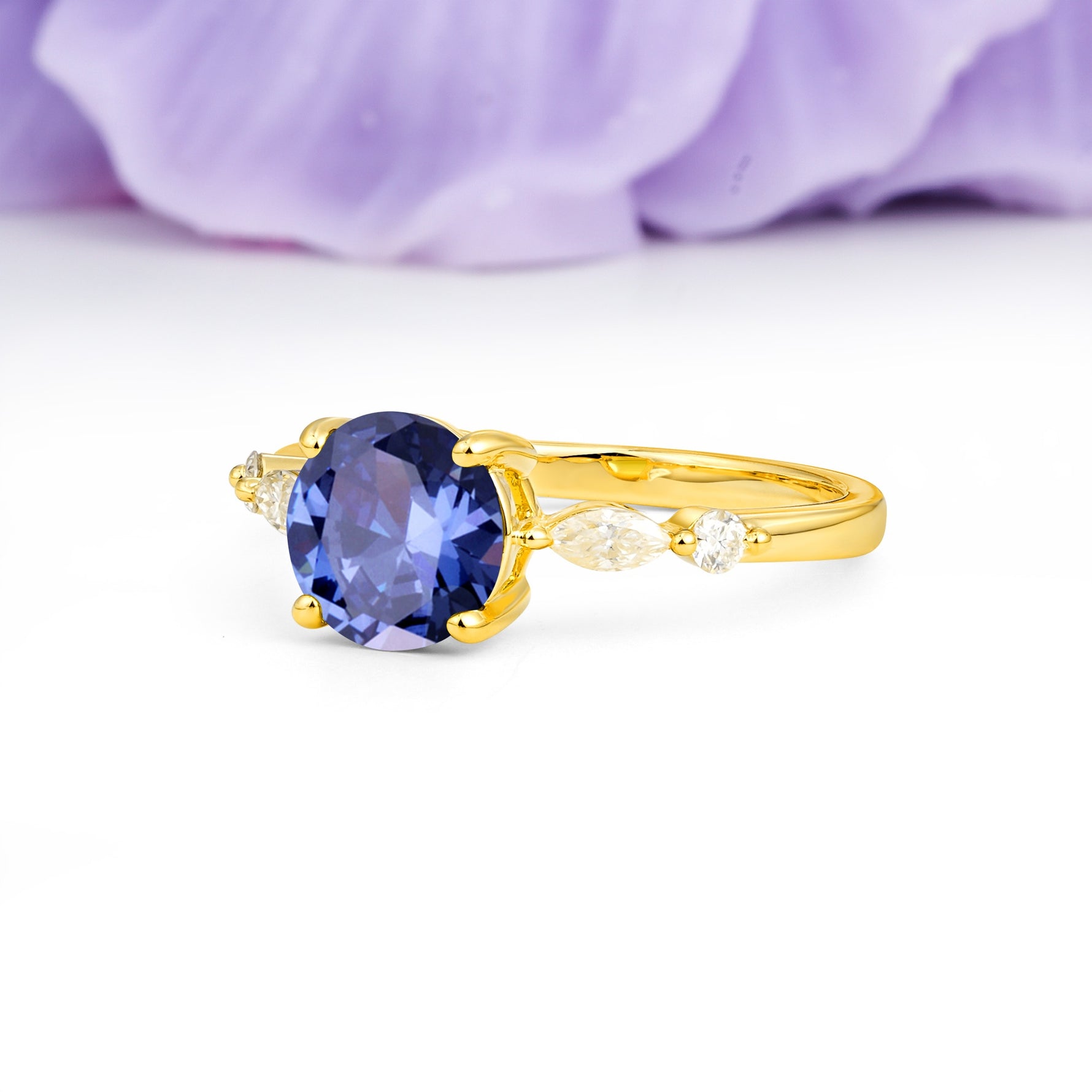 Classic Retro Luxury 4-Prong Round Cut Tanzanite Engagement Ring - Additional view