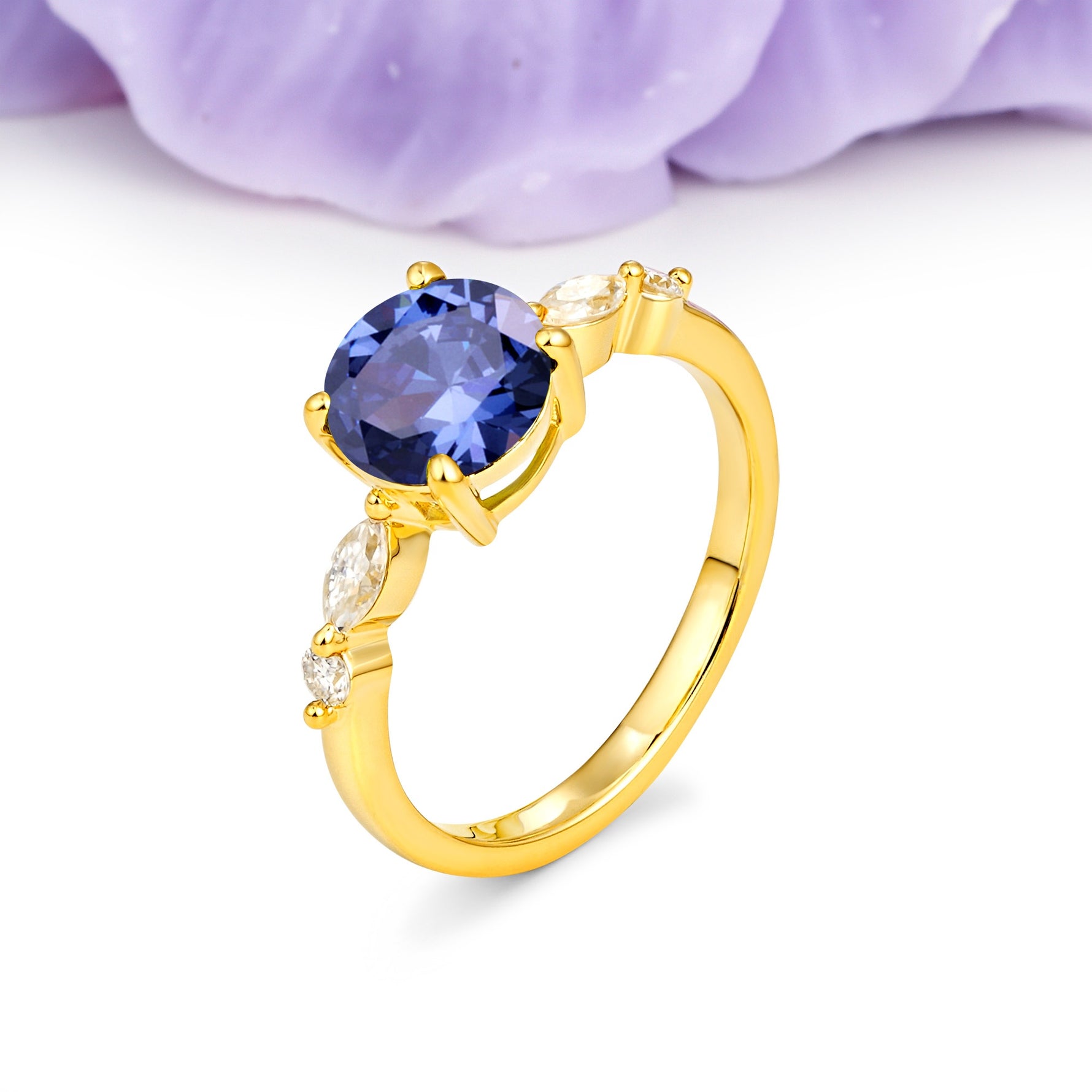 Classic Retro Luxury 4-Prong Round Cut Tanzanite Engagement Ring - Additional view