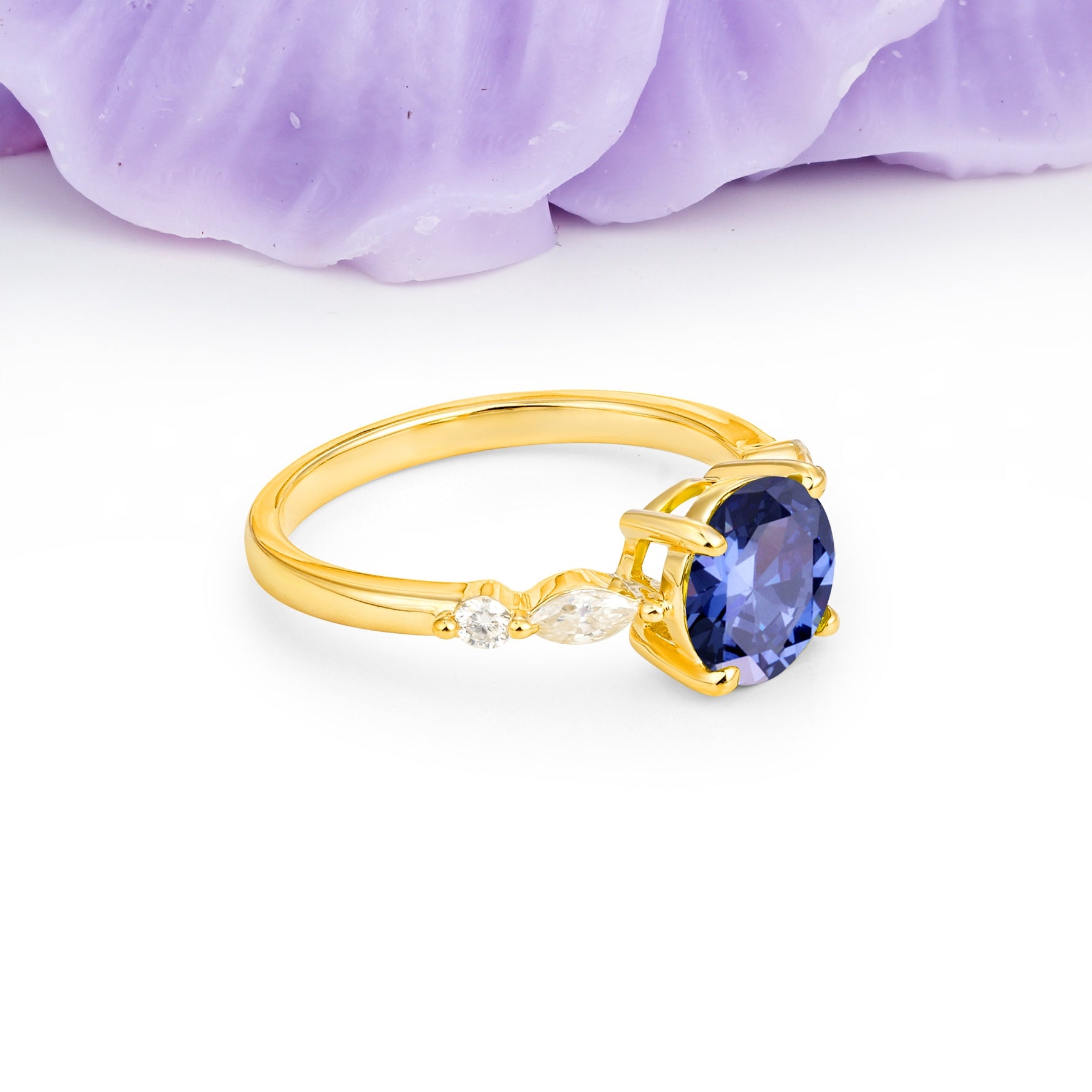Classic Retro Luxury 4-Prong Round Cut Tanzanite Engagement Ring - Additional view