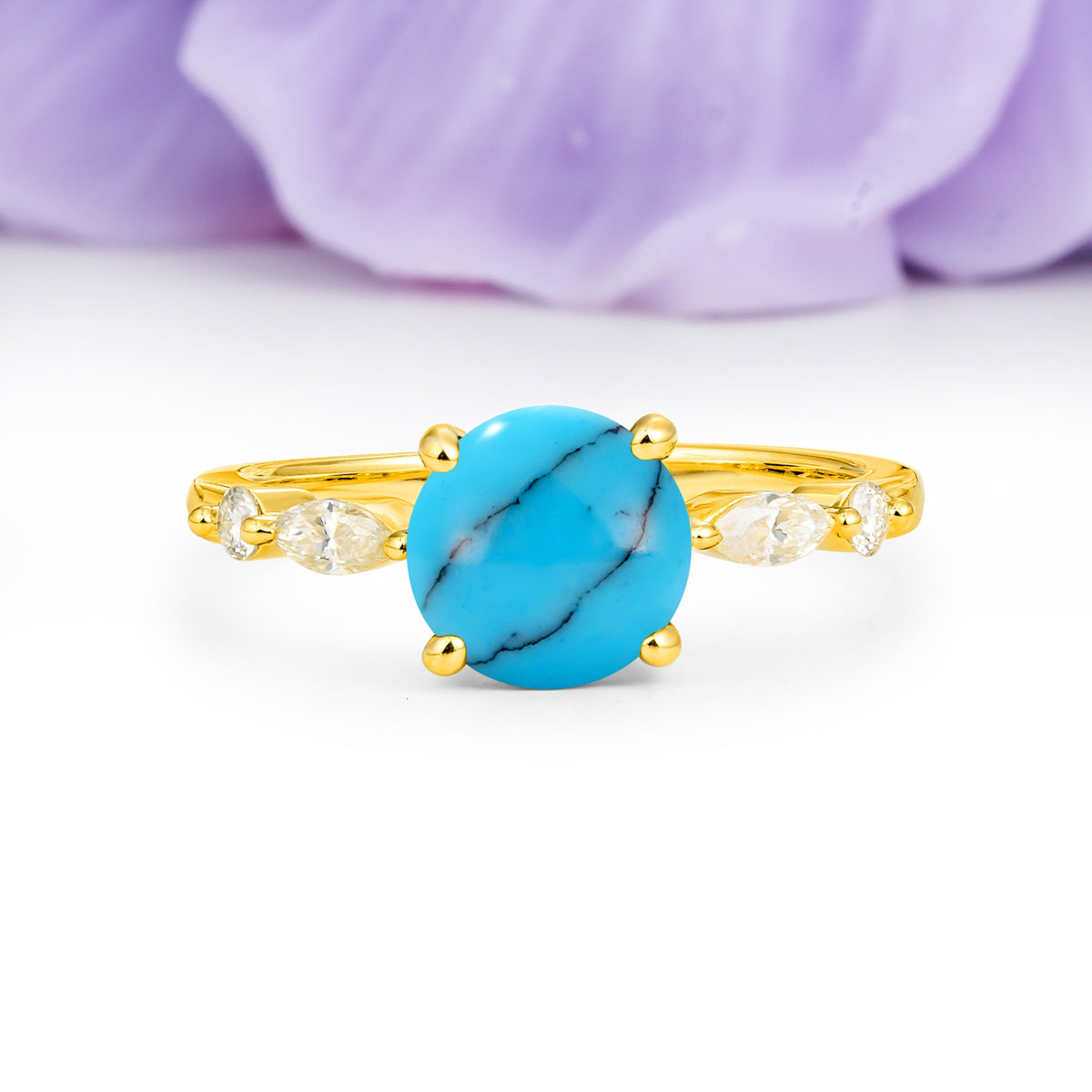 Classic Retro Luxury 4-Prong Round Cut Turquoise Engagement Ring - Additional view