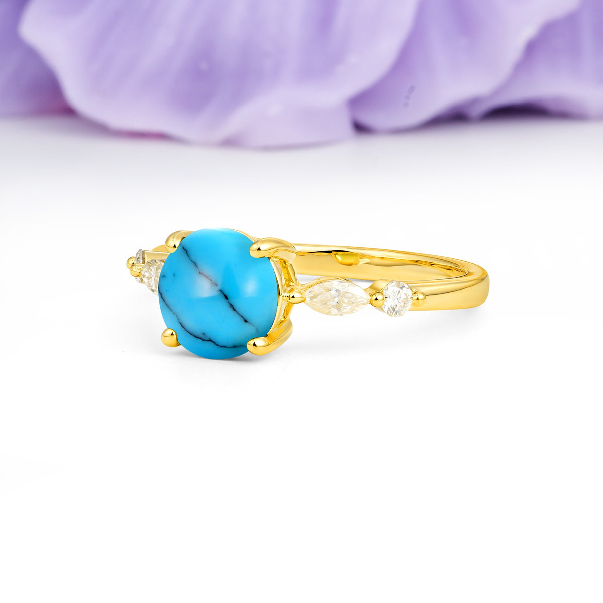 Classic Retro Luxury 4-Prong Round Cut Turquoise Engagement Ring - Additional view