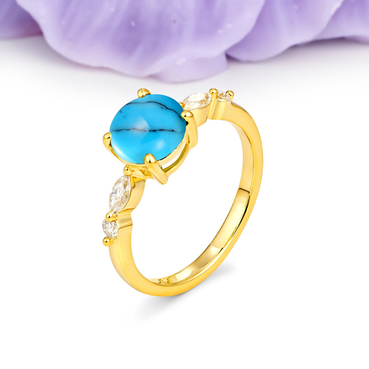 Classic Retro Luxury 4-Prong Round Cut Turquoise Engagement Ring - Additional view