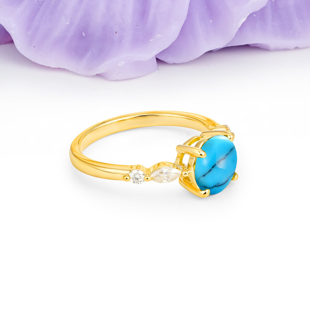 Classic Retro Luxury 4-Prong Round Cut Turquoise Engagement Ring - Additional view