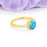 Classic Retro Luxury 4-Prong Round Cut Turquoise Engagement Ring - Additional view